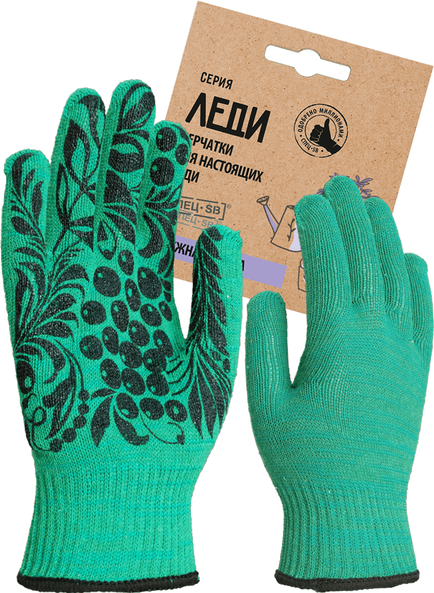 Перчатки трикотажные с ПВХ Рябина-10 зеленый, (Пер 058Я), картонный ярлык – 1