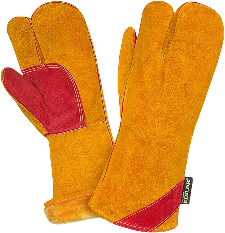 Краги СИБИРЬ М, 3-х палые, (Т19-11-ru) спилок, искусственный мех, усиленные, Кевлар® – 1