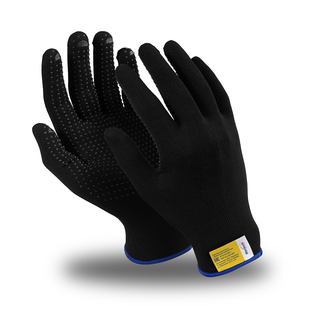 Перчатки МИКРОН БЛЭК ПВХ (MG-112), нейлон, SlipGrip, оверлок, цвет черный – 1