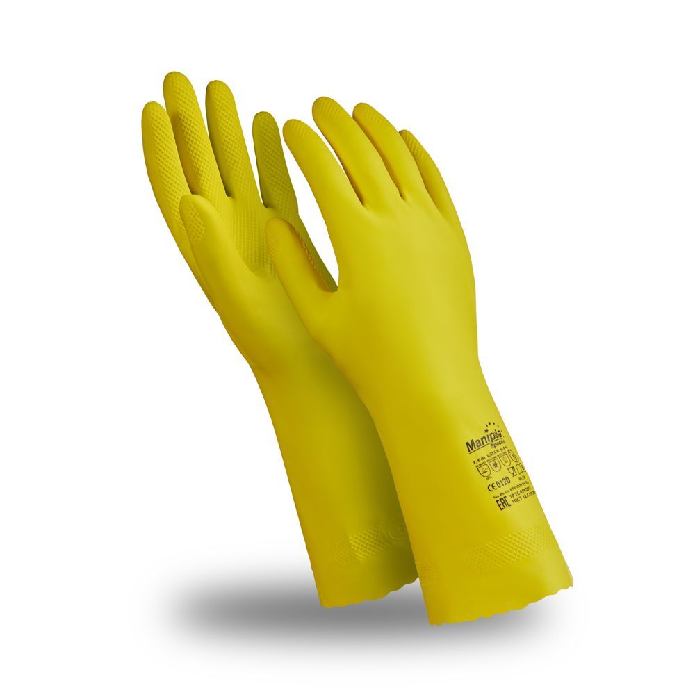 Перчатки БЛЕСК (CG-941), латекс 0.40 мм, 300 мм, хлопковая подкладка, цвет желтый – 1