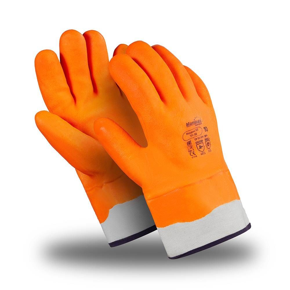 Перчатки НОРДИК КП (WG-785), джерси, ППУ, ПВХ полный, крага, цвет оранжевый флуоресцентный – 1