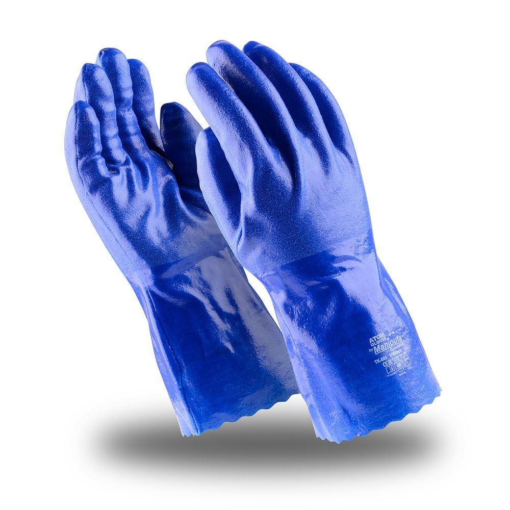 Перчатки ВИБЛОК (TK-805), интерлок, нитрил сплошной, неопреновые блоки, цвет синий – 1