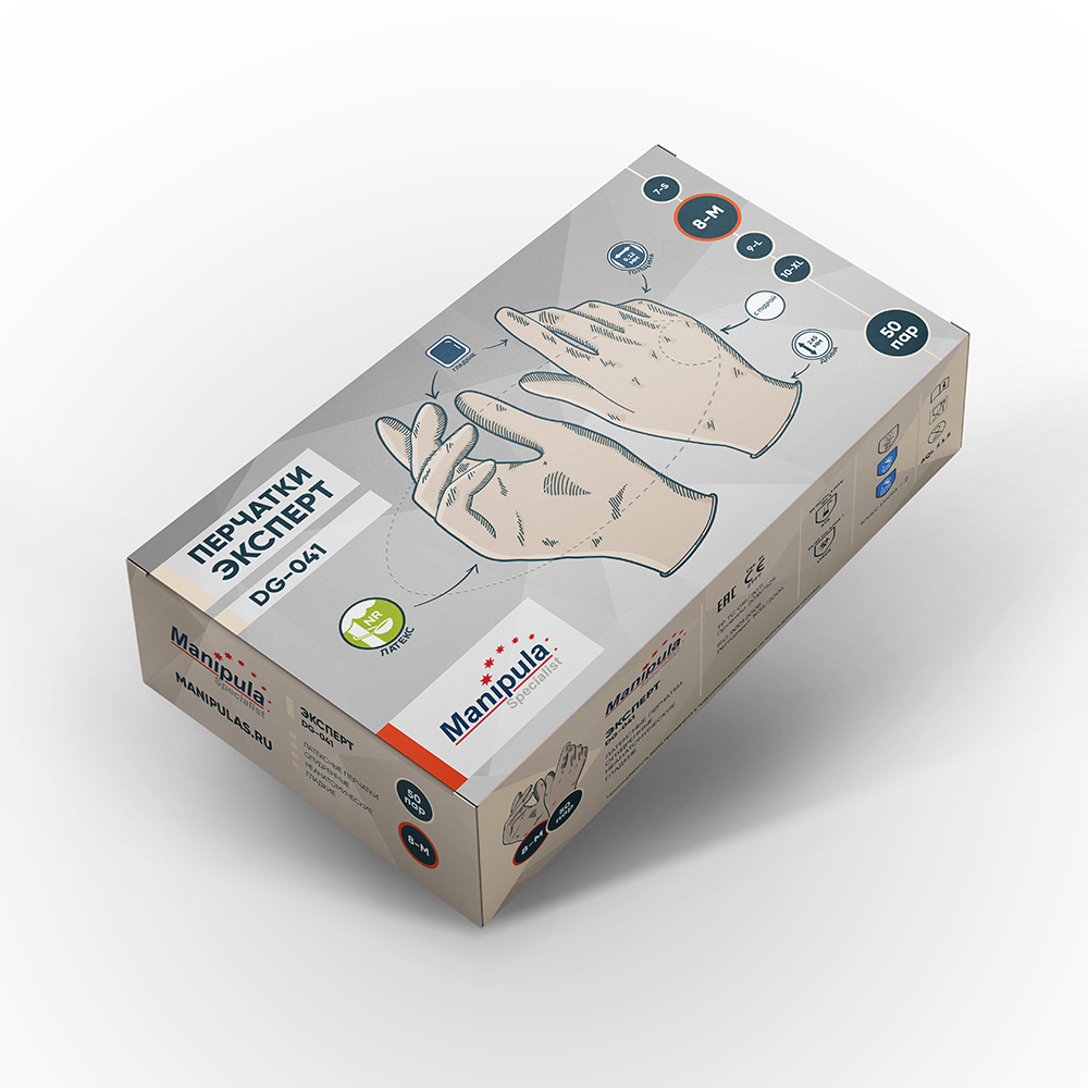 Перчатки ЭКСПЕРТ (DG-041), латекс, 0.12 мм, опудренные, гладкие, цвет белый – 1