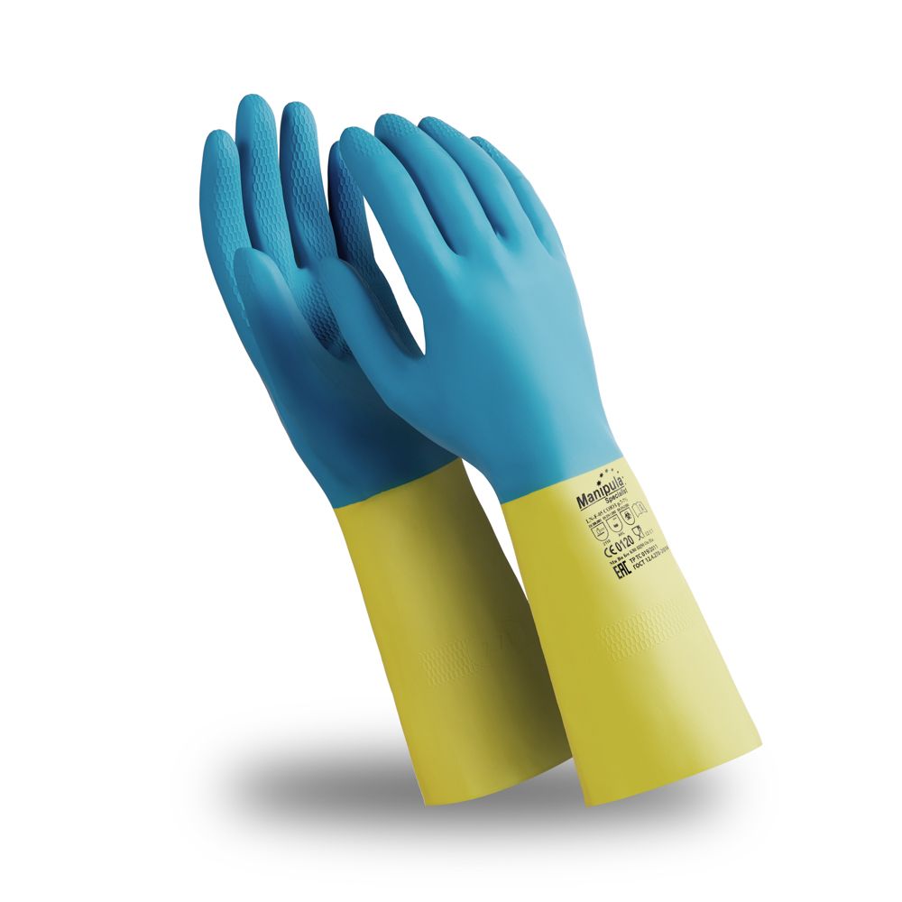 Перчатки СОЮЗ (CG-971/LN-F-05), латекс/неопрен, 0.70 мм, 320 мм, хлопковая подкладка,сине-желтый – 1
