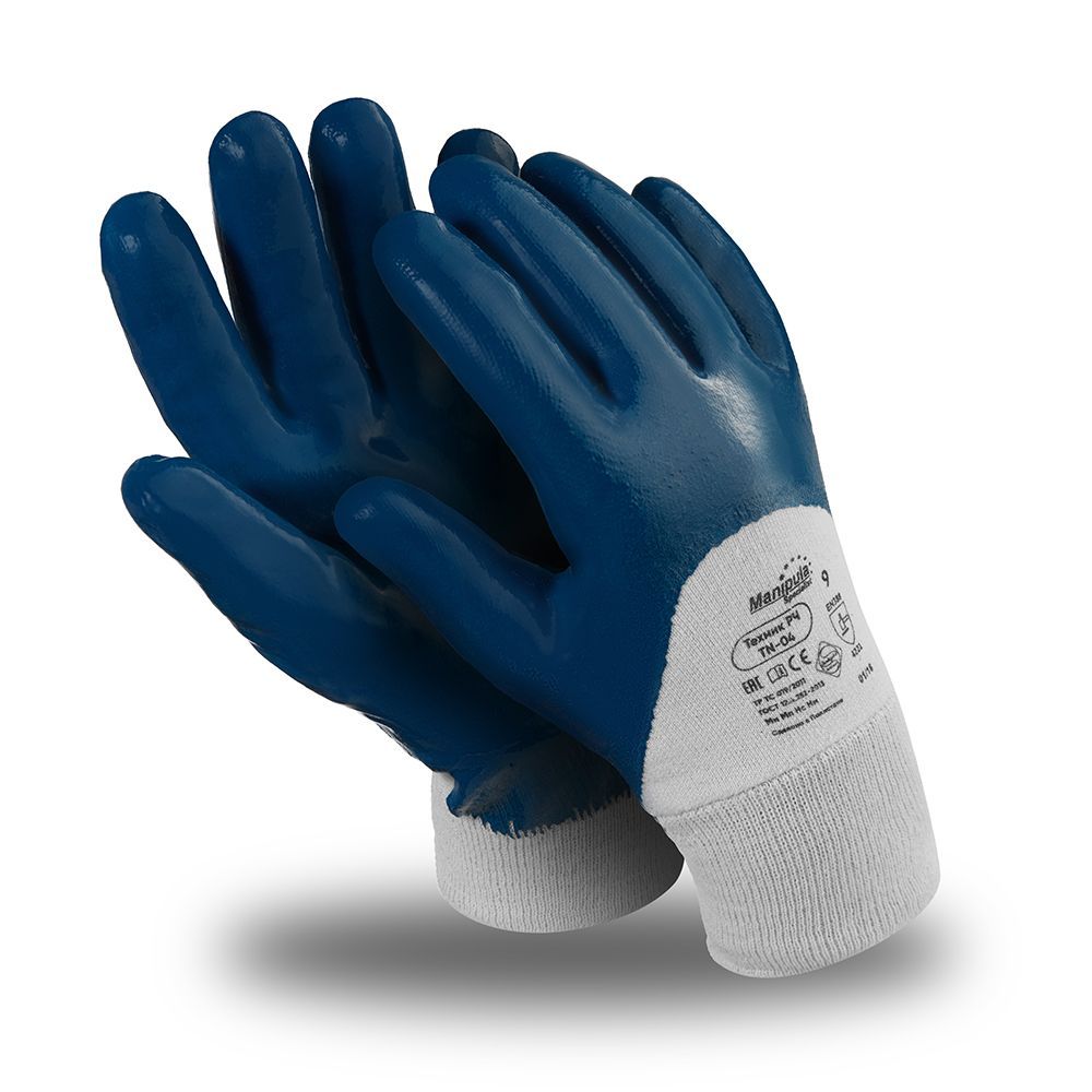 Перчатки ТЕХНИК РЧ (TN-04), джерси, нитрил частичный, резинка, цвет синий – 1