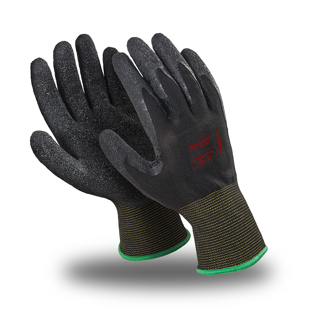 Перчатки МИКРОТЕХ (MG-141), полиамид, латекс частичный, оверлок, цвет черный (РФ) – 1