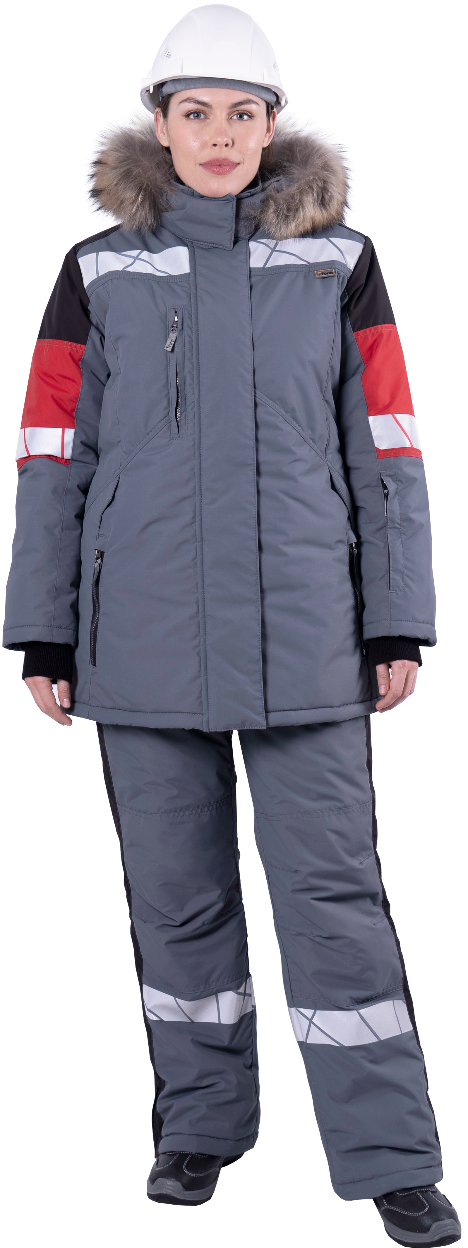 Куртка ХАЙ-ТЕК SAFETY зимняя, серый-красный-черный, женская – 1