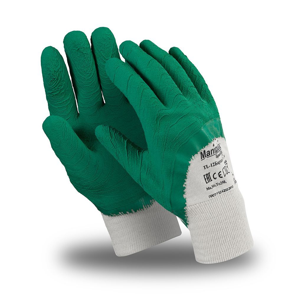 Перчатки БАРХАН РЧ (MG-241/TL-12), джерси, латекс частичный, резинка, цвет бело-зеленый – 1