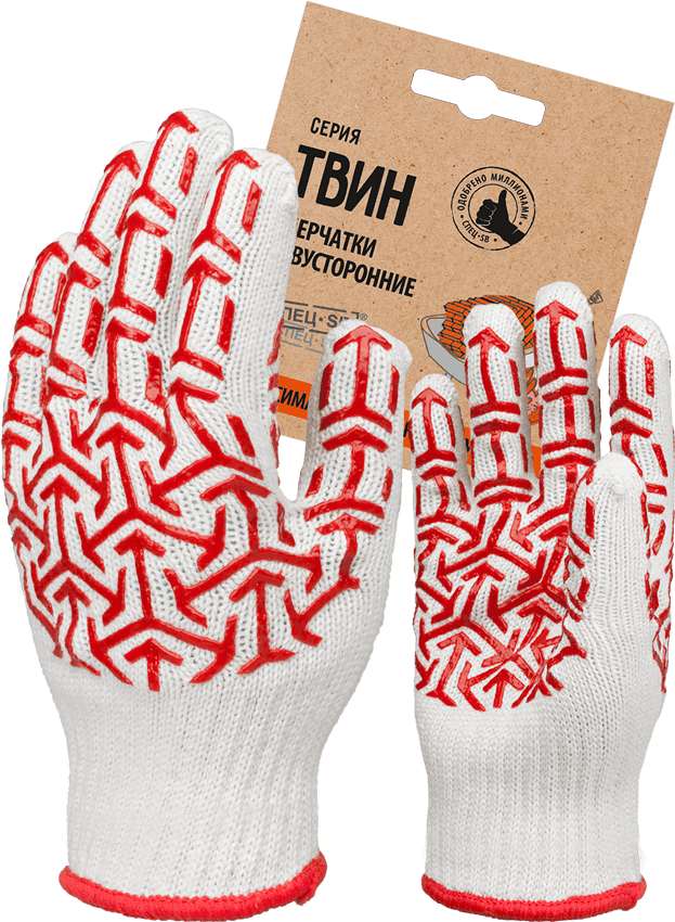 Перчатки трикотажные с ПВХ "СТРЕЛА" белый/ красный, (Пер 052Я), картонный ярлык – 1