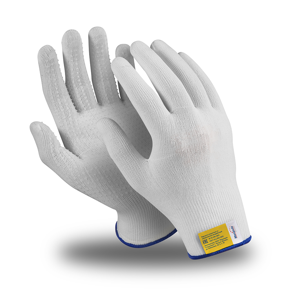 Перчатки МИКРОН ПВХ (MG-111), нейлон, SlipGrip, оверлок, цвет белый – 1