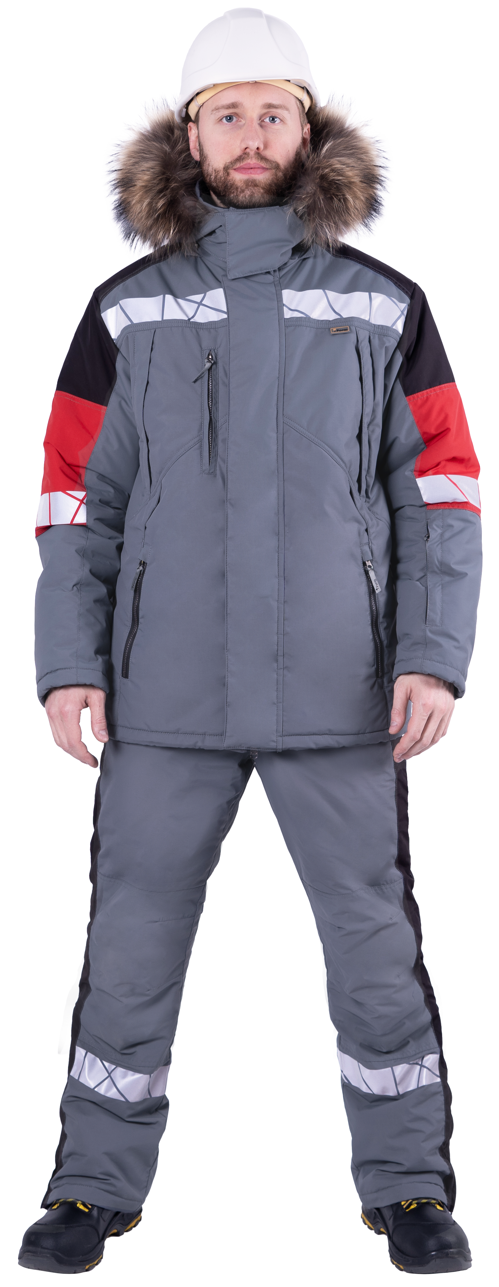 Куртка ХАЙ-ТЕК SAFETY зимняя, серый-красный-черный – 1