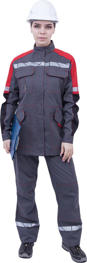 Куртка ХАЙ-ТЕК SAFETY летняя, серый-красный-черный, женская – 1