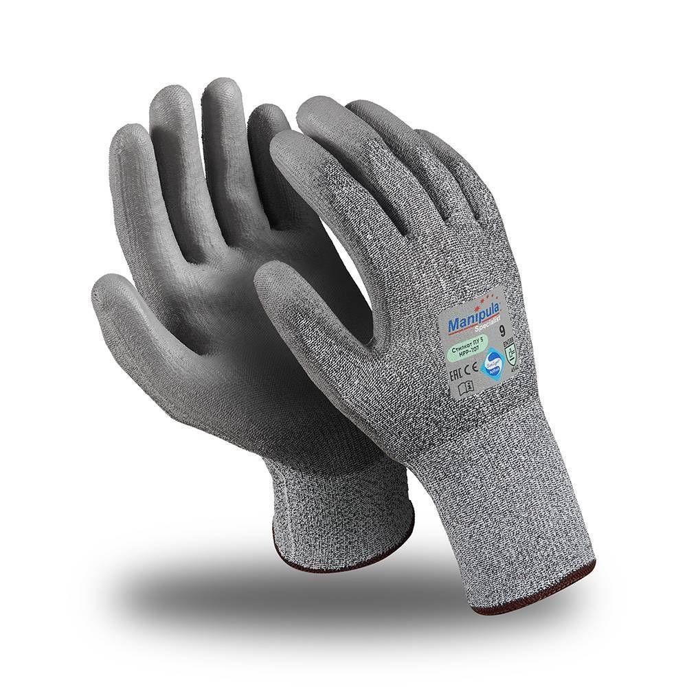 Перчатки СТИЛКАТ ПУ 5 (HРP-107), Sapphire Technology, ПУ частичный, оверлок, цвет серый – 1