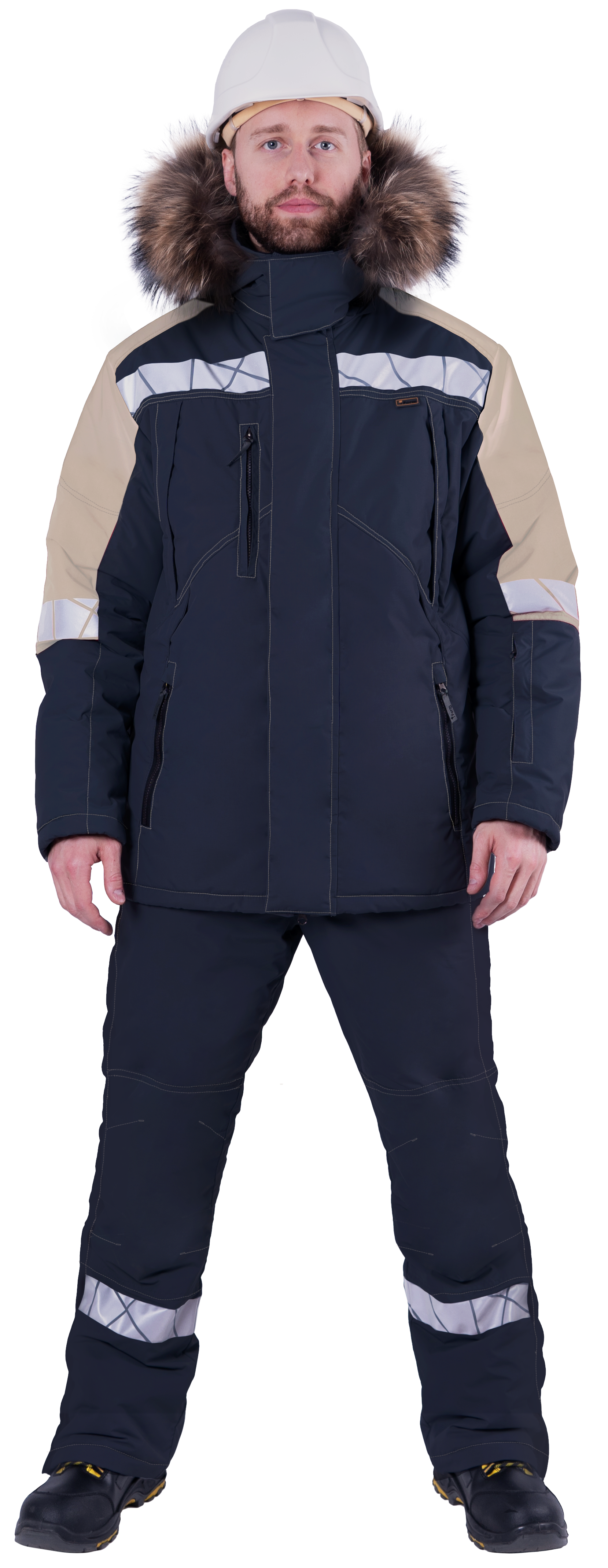 Куртка ХАЙ-ТЕК SAFETY зимняя, синий-бежевый – 1