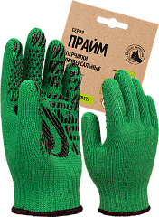 Перчатки трикотажные с ПВХ Прайм, зеленый, (Пер 044Я), картонный ярлык