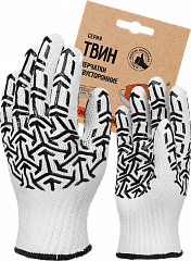 Перчатки трикотажные с ПВХ "СТРЕЛА" белый/ черный, (Пер 053Я), картонный ярлык