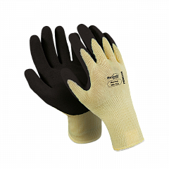 Перчатки МАСТЕР (MG-144), полиэфир, латекс частичный, оверлок, цвет желто-черный (РФ)