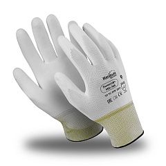 Перчатки ПОЛИСОФТ (MG-166), полиэфир, полиуретан частичный, оверлок, цвет белый