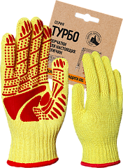Перчатки трикотажные с ПВХ &quot;ТУРБО&quot; желтый/красный, (Пер 050Я), картонный ярлык