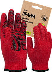 Перчатки трикотажные с ПВХ Прайм, красный, (Пер 044Я), картонный ярлык